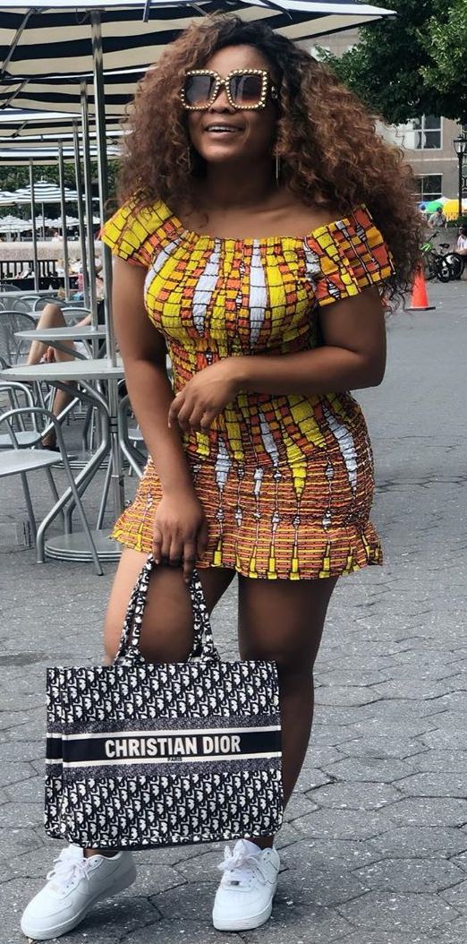 Ankara gown hot sale and sneakers