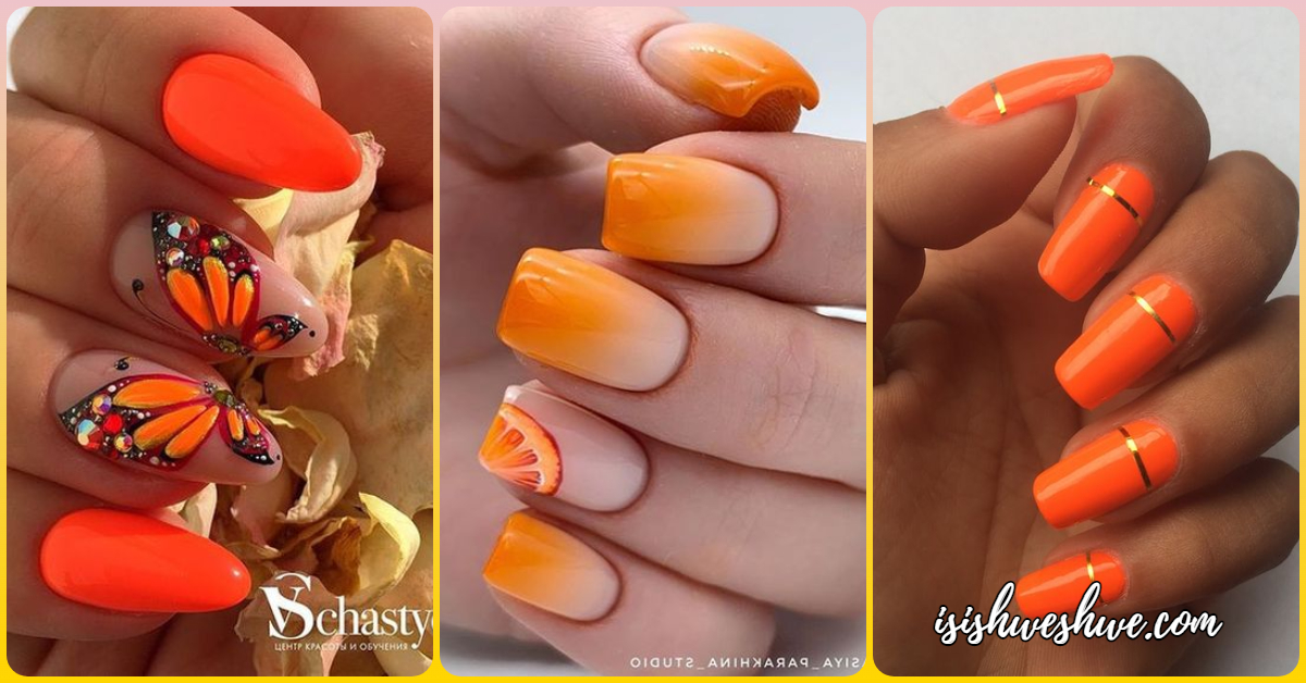 25 Eye Catching Orange Nails Art Designs 22 Isishweshwe