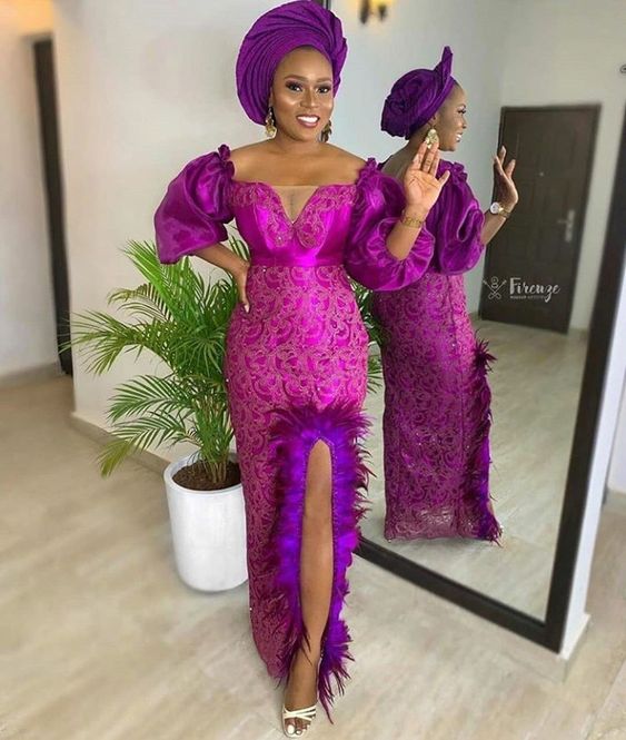 Simple and Classy Purple Lace Asoebi Creativity - isishweshwe