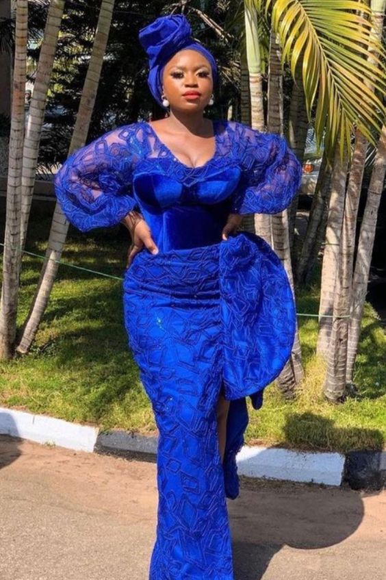 Blue lace dress styles sale